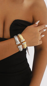 Xia Rhinestone Statement Open Bangle Bracelet - Gold